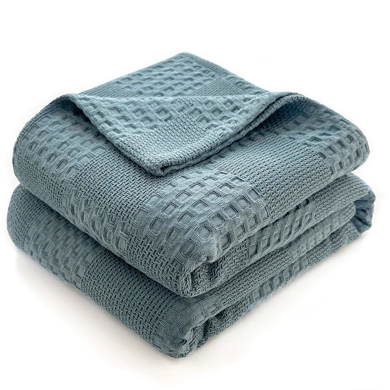 Couleur : Bleu lac - Plaid en coton gaufré bleu lac plié