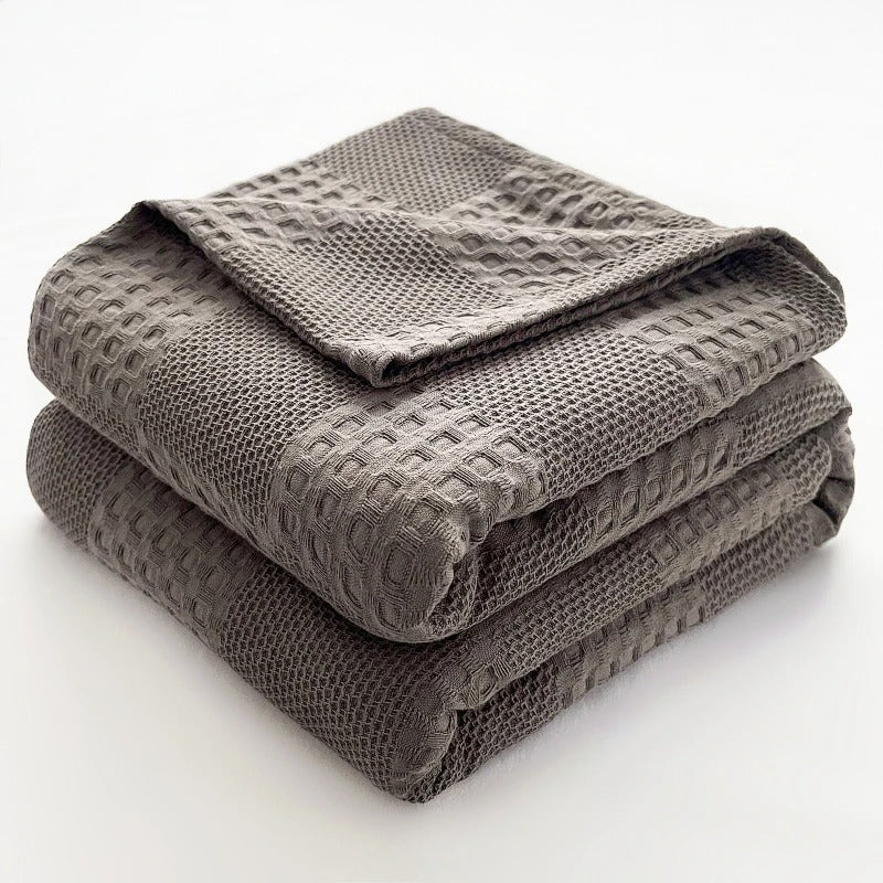 Couleur : Gris foncé - Plaid en coton gaufré gris foncé plié