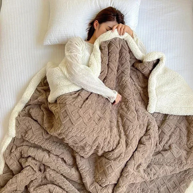 Couleur : Taupe - Plaid jacquard doublé sherpa taupe